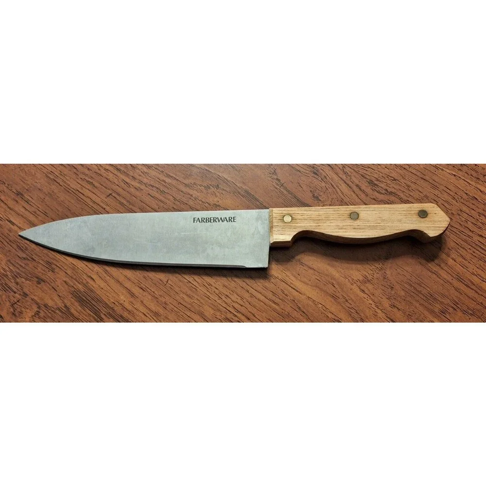 Vintage FARBERWARE Stainless Chef Knife Wood Handle 8